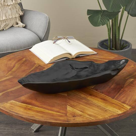 3.5" Black Teak Wood Handmade Live Edge Abstract Decorative Bowl